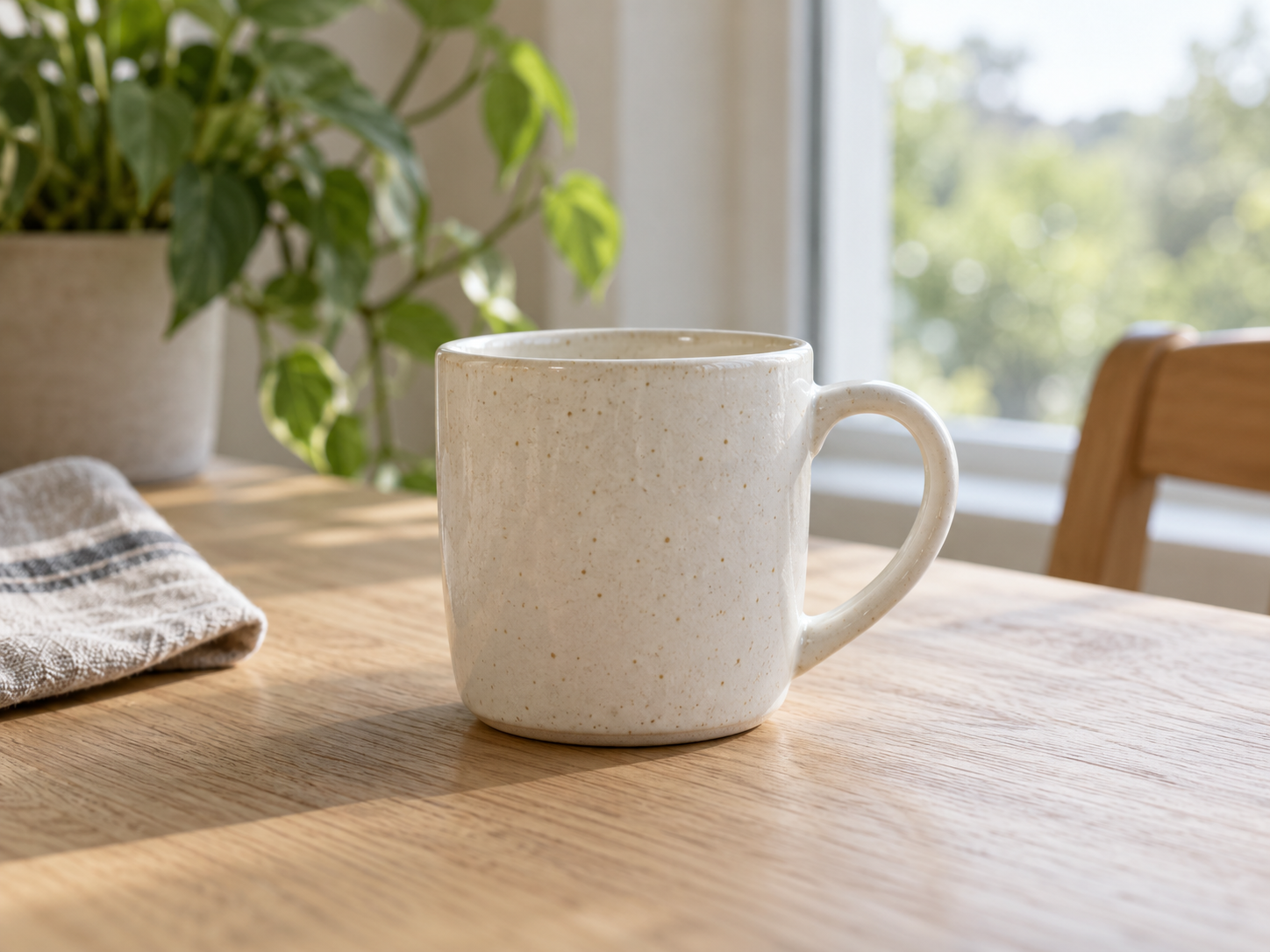 Ceramic mug on a table: an example training image